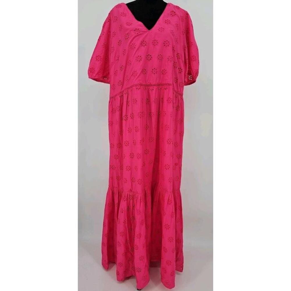 LTS‎ Long Tall Sally Eyelet Dress 14 Pink Cotton Maxi UK20